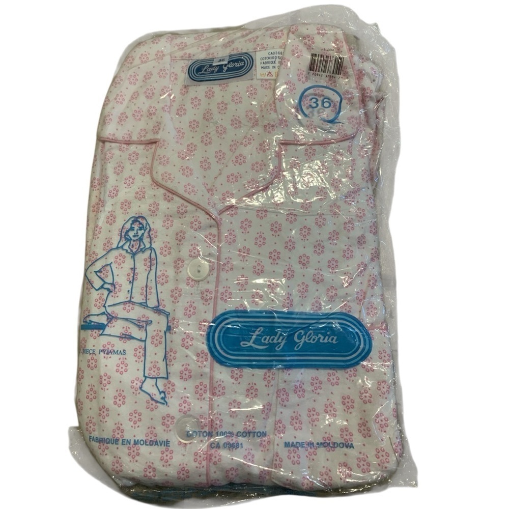 Vintage Lady Gloria 100% Cotton Pajama Set Pink Floral Print French Size 36 (XS)